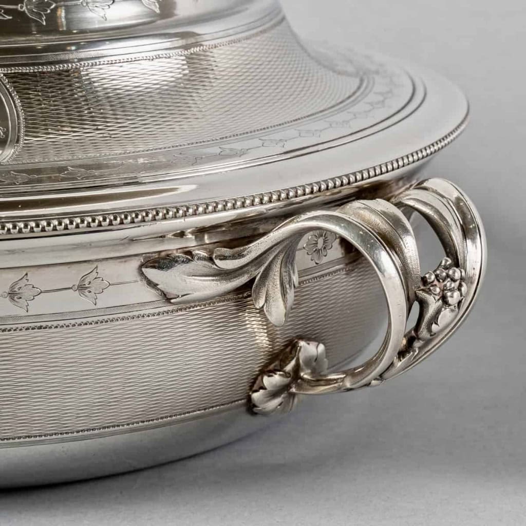 Christofle – Paire Légumiers Soupières Argent Massif Guilloché | Biron Christofle - Paire Légumiers Soupières Argent Massif Guilloché