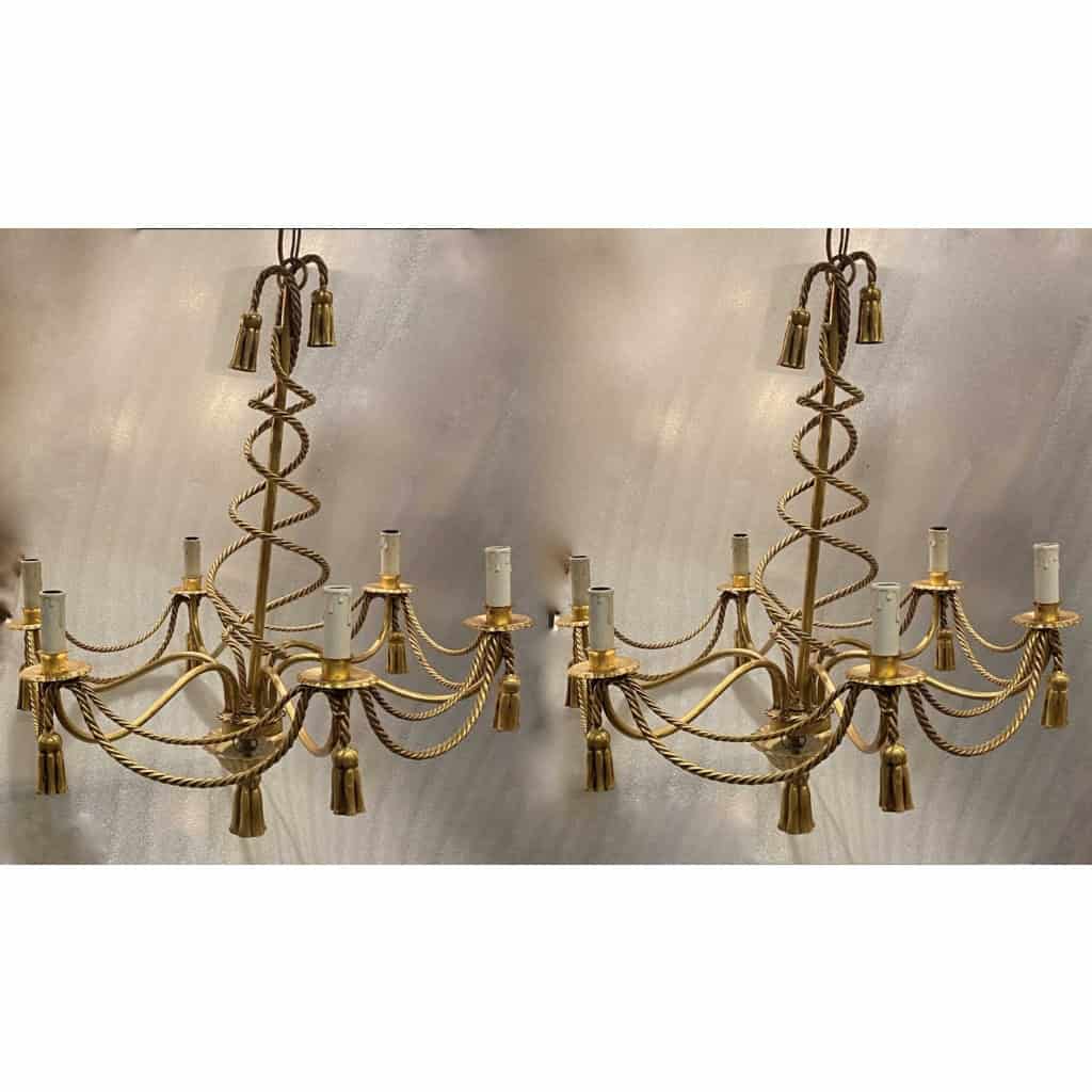 1950-70′ Paire de Lustres En Fer Doré DLG Maison Bagués Decor Passementerie | Biron |||||||||||||||