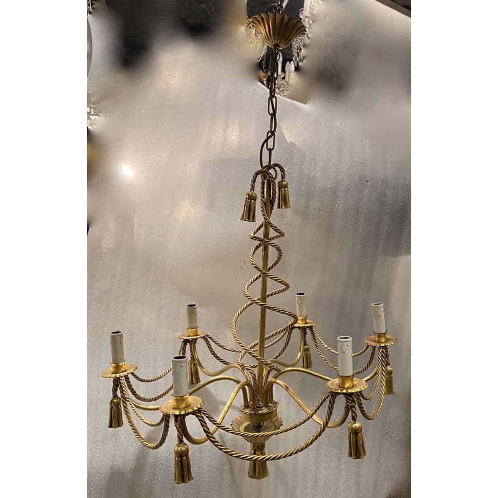 1950-70′ Paire de Lustres En Fer Doré DLG Maison Bagués Decor Passementerie | Biron 1950-70′ Paire de Lustres En Fer Doré DLG Maison Bagués Decor Passementerie