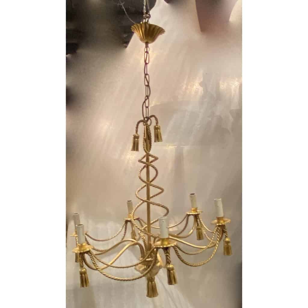 1950-70′ Paire de Lustres En Fer Doré DLG Maison Bagués Decor Passementerie | Biron 1950-70′ Paire de Lustres En Fer Doré DLG Maison Bagués Decor Passementerie