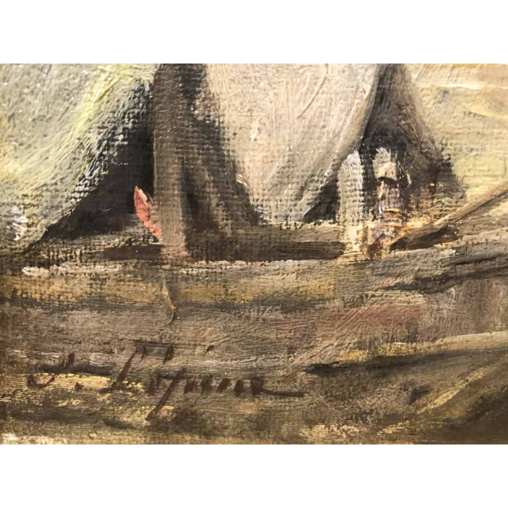 LEPINE Stanislas Paris, Le pont Louis Philippe en 1878 Huile sur toile signée catalogue raisonné N°54