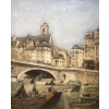 LEPINE Stanislas Paris, Le pont Louis Philippe en 1878 Huile sur toile signée catalogue raisonné N°54