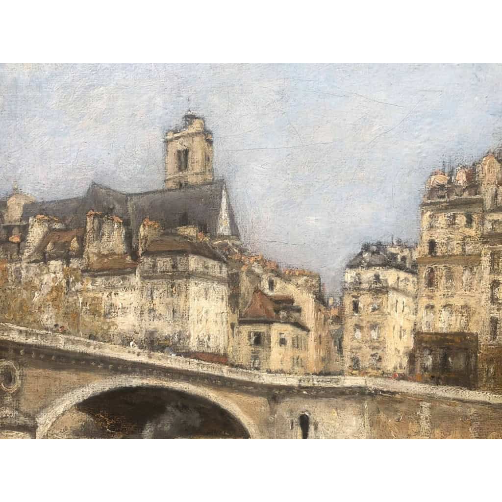 LEPINE Stanislas Paris, Le pont Louis Philippe en 1878 Huile sur toile signée catalogue raisonné N°54