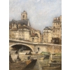 LEPINE Stanislas Paris, Le pont Louis Philippe en 1878 Huile sur toile signée catalogue raisonné N°54