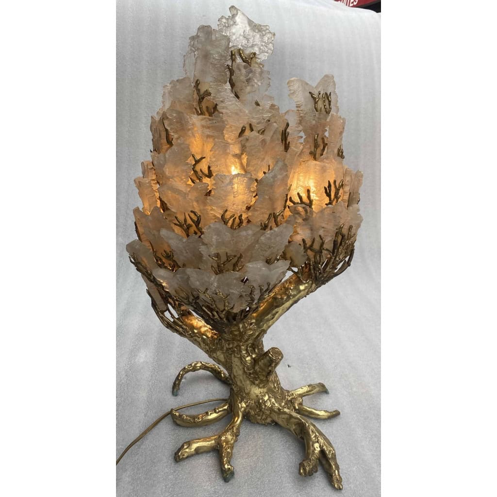 1970′Lampe Corail Éclairante En Bronze Avec Gypse Imitant le Cristal De Roche Style Duval Brasseur, Faure, Fernandez | Biron 1970′Lampe Corail Éclairante En Bronze Avec Gypse Imitant le Cristal De Roche Style Duval Brasseur, Faure, Fernandez