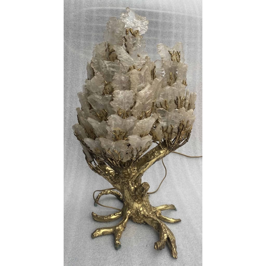 1970′Lampe Corail Éclairante En Bronze Avec Gypse Imitant le Cristal De Roche Style Duval Brasseur, Faure, Fernandez | Biron 1970′Lampe Corail Éclairante En Bronze Avec Gypse Imitant le Cristal De Roche Style Duval Brasseur, Faure, Fernandez
