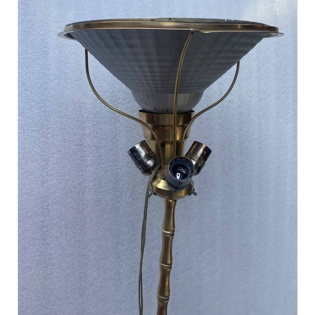 1950/70 Lampadaire en Bronze Doré Maison Baguès Modèle Bambou Avec Systéme Malabert Signé | Biron 1950/70 Lampadaire en Bronze Doré Maison Baguès Modèle Bambou Avec Systéme Malabert Signé