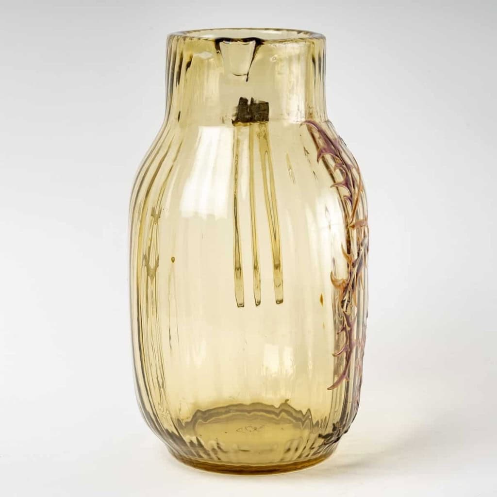 Service à Orangeade « Chardons » en verre jaune ambré émaillé d’Émile GALLE | Biron Service à Orangeade « Chardons » en verre jaune ambré émaillé d’Émile GALLE