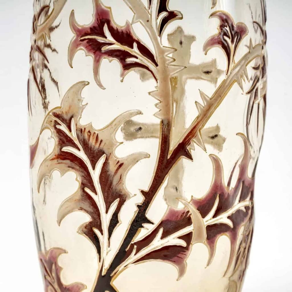 Service à Orangeade « Chardons » en verre jaune ambré émaillé d’Émile GALLE | Biron Service à Orangeade « Chardons » en verre jaune ambré émaillé d’Émile GALLE