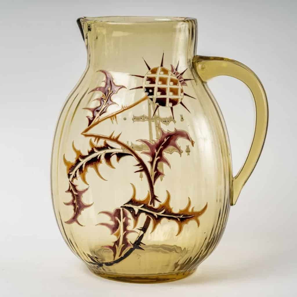 Service à Orangeade « Chardons » en verre jaune ambré émaillé d’Émile GALLE | Biron Service à Orangeade « Chardons » en verre jaune ambré émaillé d’Émile GALLE