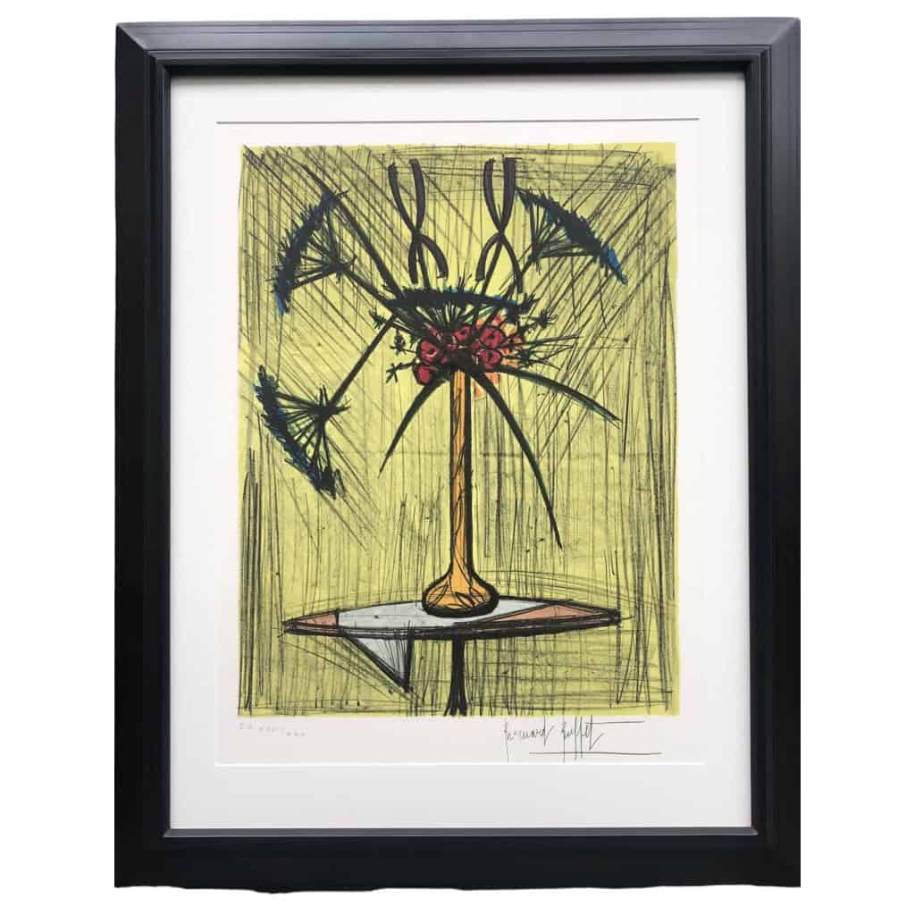 BUFFET Bernard Nature morte au vase de fleurs sur un guéridon Lithographie couleurs justifiée | Biron BUFFET Bernard Nature morte au vase de fleurs sur un guéridon Lithographie couleurs justifiée
