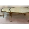 1970′ Table Tripartite Maison Charles Forme Arbaléte, Jansen Ou Baguès Décor Palmier en Bronze Doré avec Plateaux Miroir