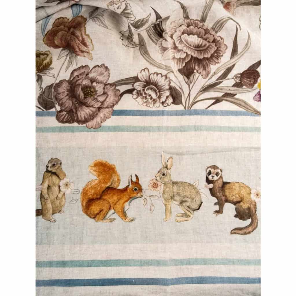 Tissu en lin « fleurs et animaux du jardin » | Biron Tissu en lin "fleurs et animaux du jardin"