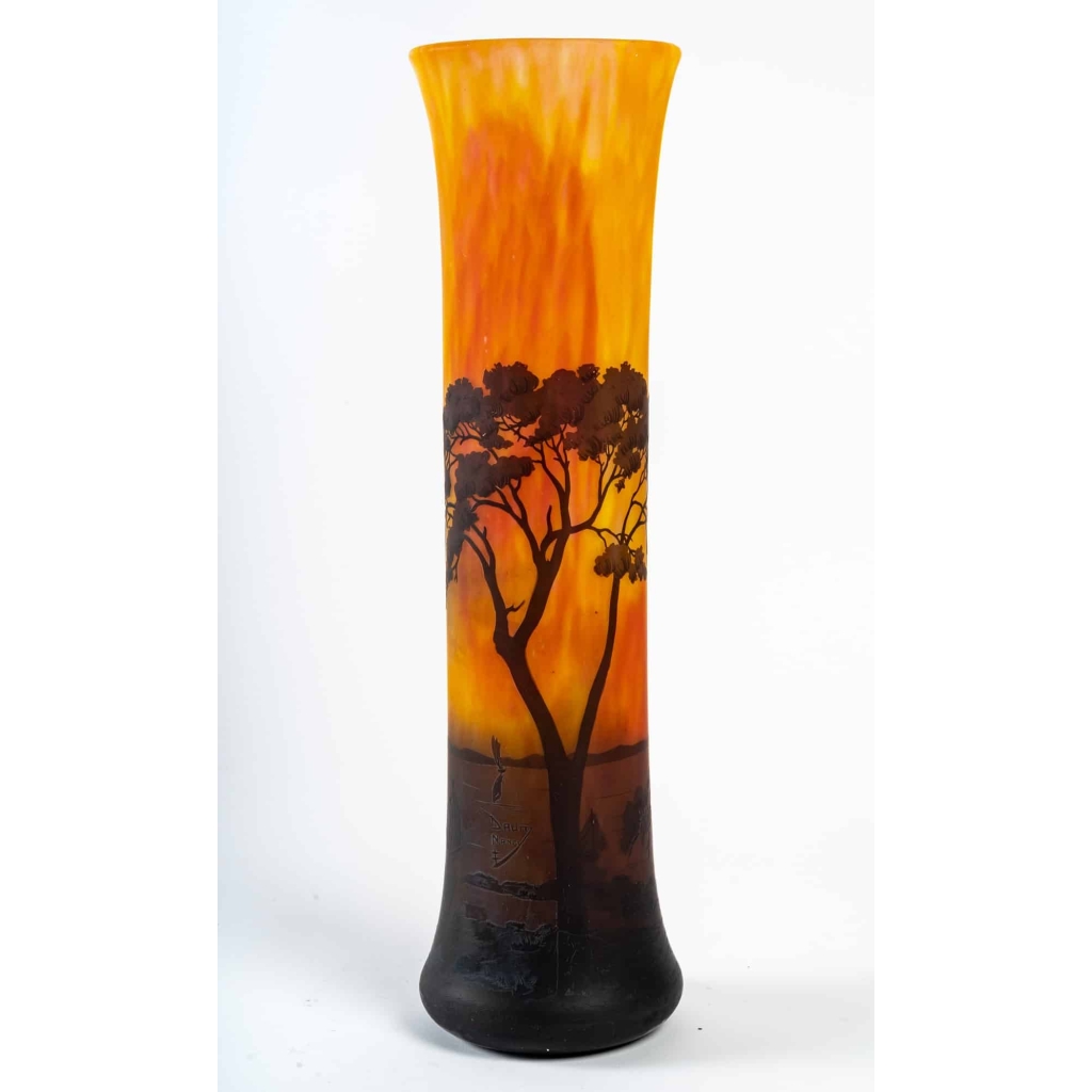Haut Vase Daum de Nancy à la croix de Lorraine, Décor lacuste | Biron |||||||