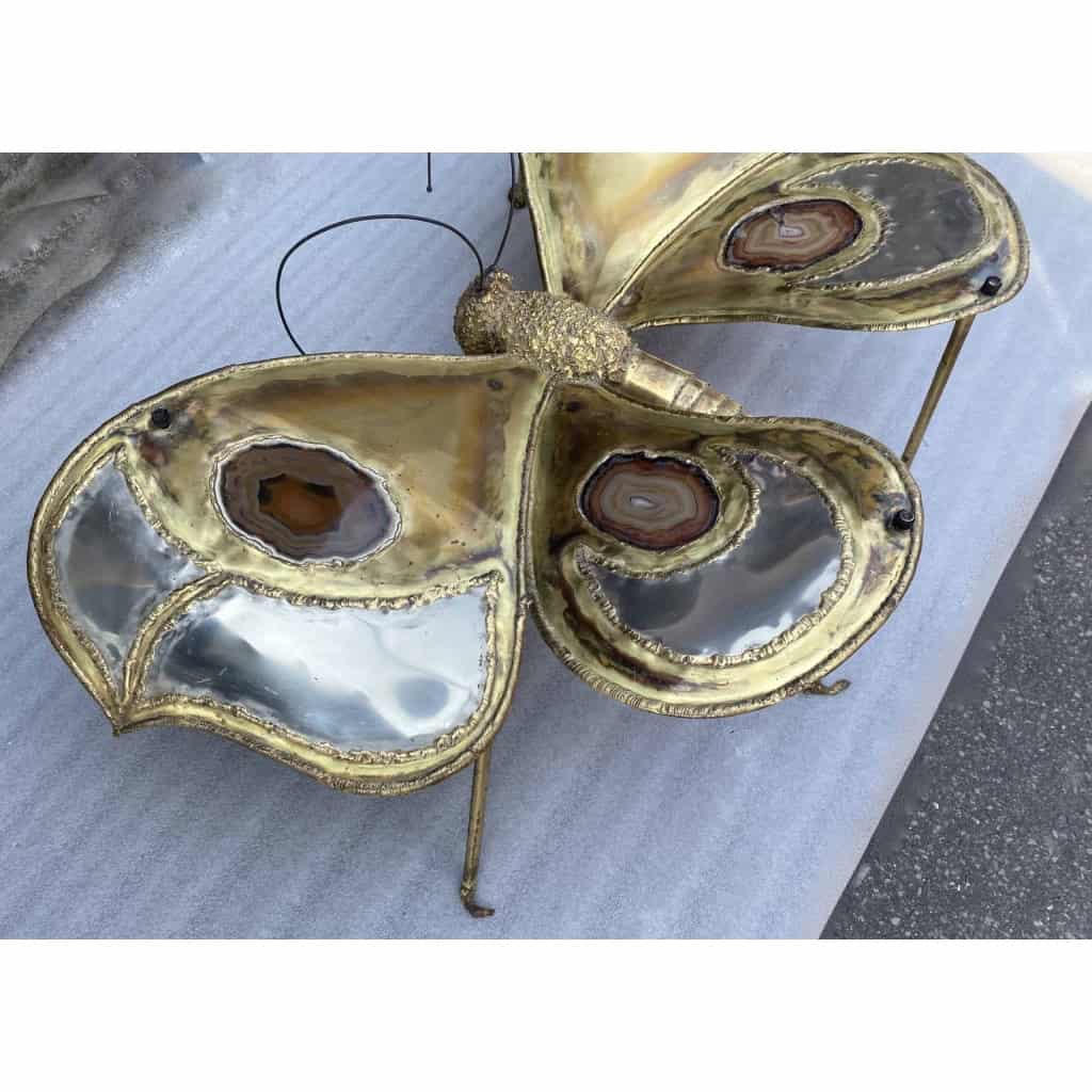 1970′ Table Basse Papillon Éclairante Agates Brunes DLG de Duval Brasseur / Isabelle Faure / Fernandez Pour Honoré Paris | Biron 1970′ Table Basse Papillon Éclairante Agates Brunes DLG de Duval Brasseur / Isabelle Faure / Fernandez Pour Honoré Paris