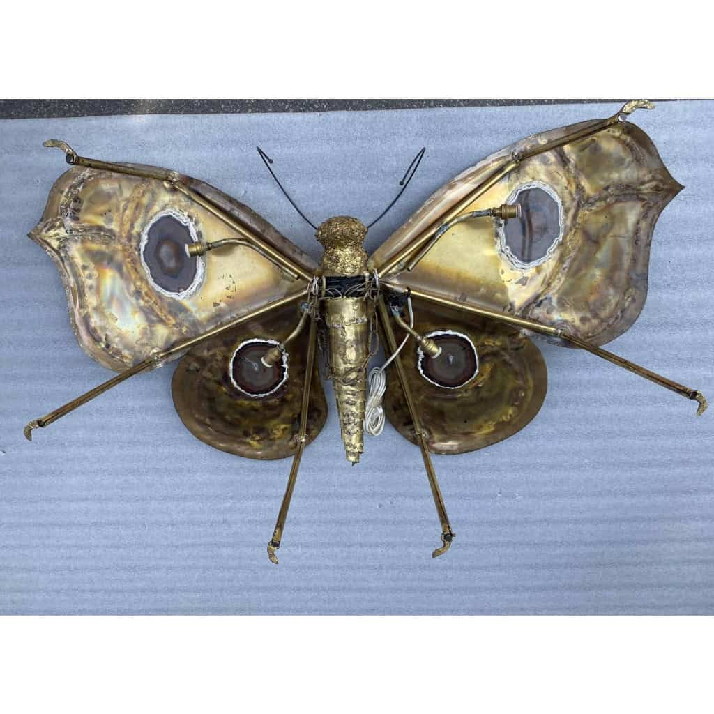1970′ Table Basse Papillon Éclairante Agates Brunes DLG de Duval Brasseur / Isabelle Faure / Fernandez Pour Honoré Paris | Biron 1970′ Table Basse Papillon Éclairante Agates Brunes DLG de Duval Brasseur / Isabelle Faure / Fernandez Pour Honoré Paris