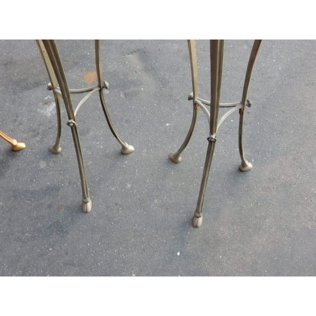 1950/70 Paire de Sellettes en Métal Argenté