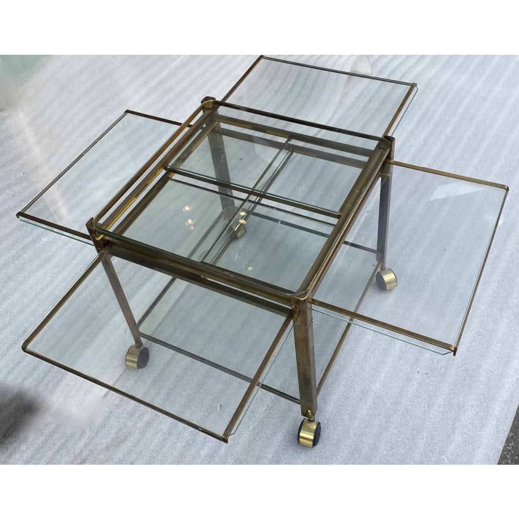 1970′ Desserte Roulante Extensible Jacques QUINET, Pour la maison MALABERT.Provenance Palace Parisien En Laiton Patiné.