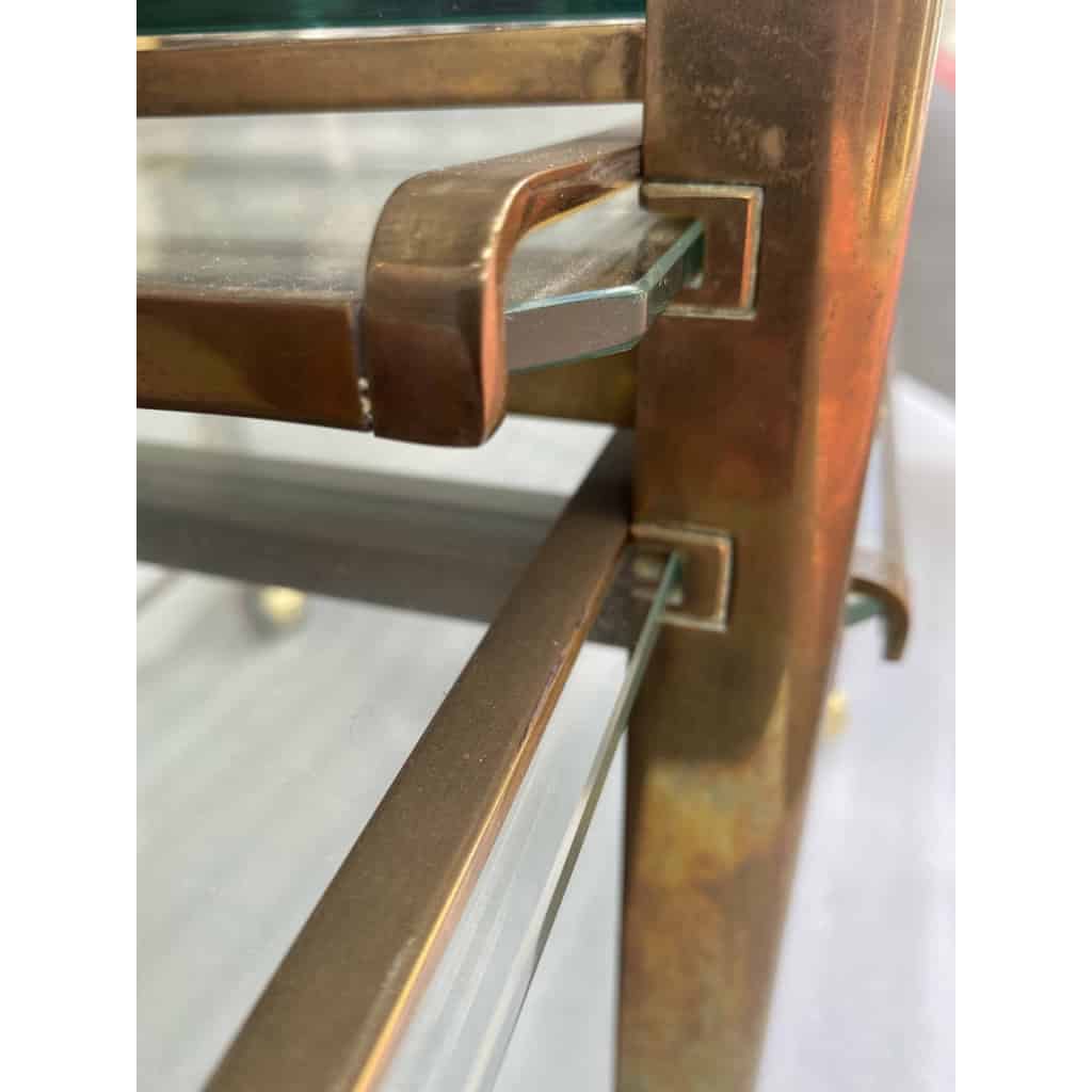 1970′ Desserte Roulante Extensible Jacques QUINET, Pour la maison MALABERT.Provenance Palace Parisien En Laiton Patiné.