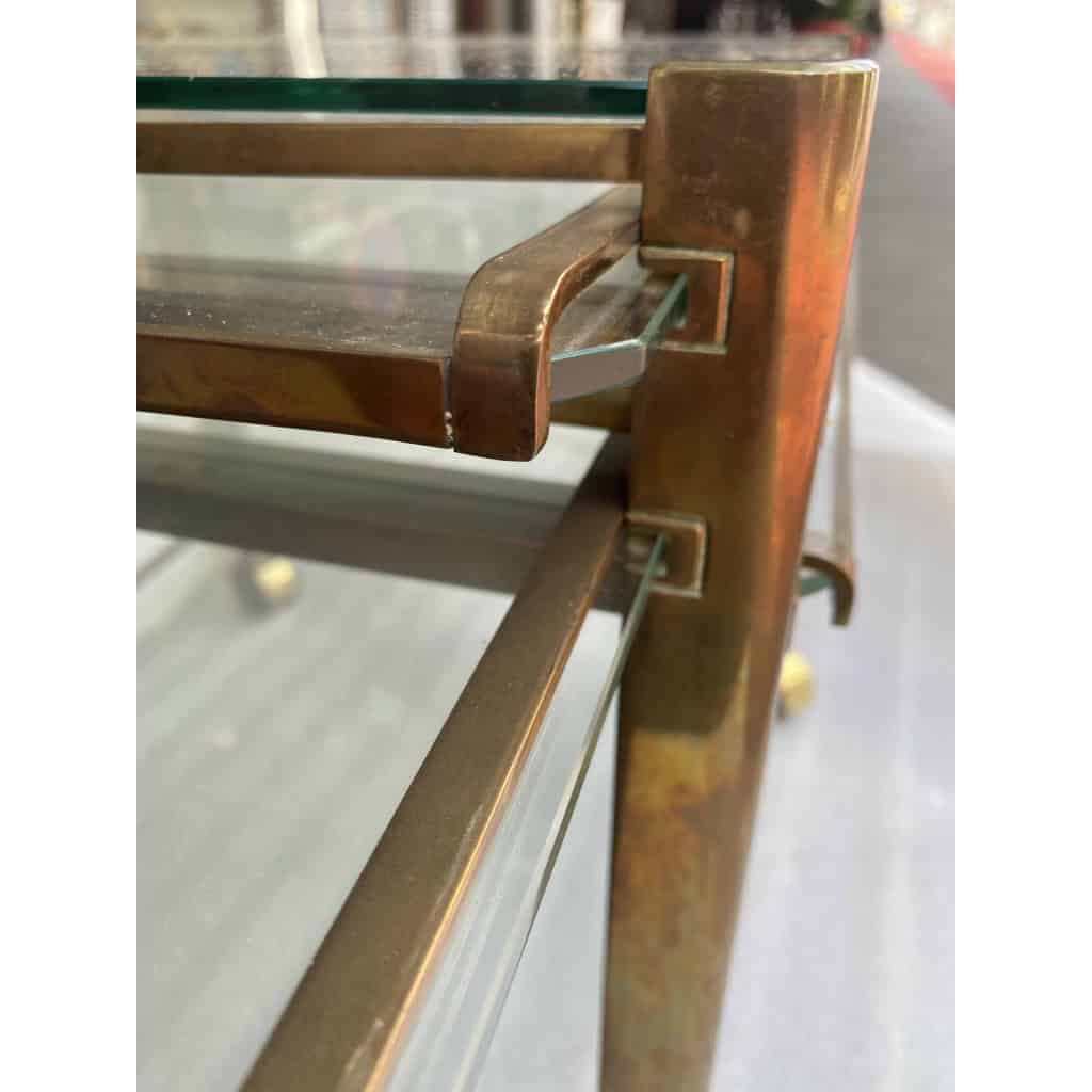 1970′ Desserte Roulante Extensible Jacques QUINET, Pour la maison MALABERT.Provenance Palace Parisien En Laiton Patiné.