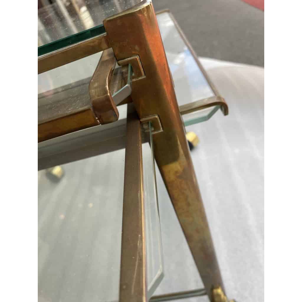 1970′ Desserte Roulante Extensible Jacques QUINET, Pour la maison MALABERT.Provenance Palace Parisien En Laiton Patiné.