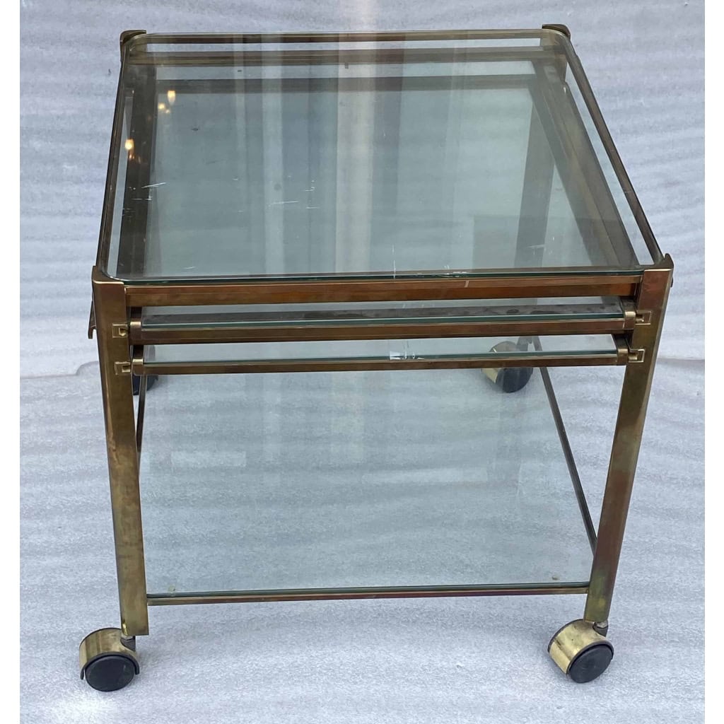 1970′ Desserte Roulante Extensible Jacques QUINET, Pour la maison MALABERT.Provenance Palace Parisien En Laiton Patiné.