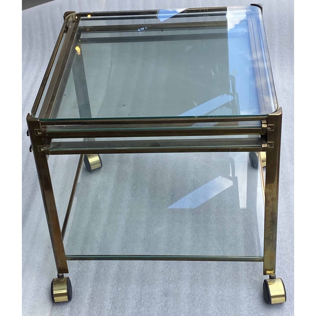 1970′ Desserte Roulante Extensible Jacques QUINET, Pour la maison MALABERT.Provenance Palace Parisien En Laiton Patiné.