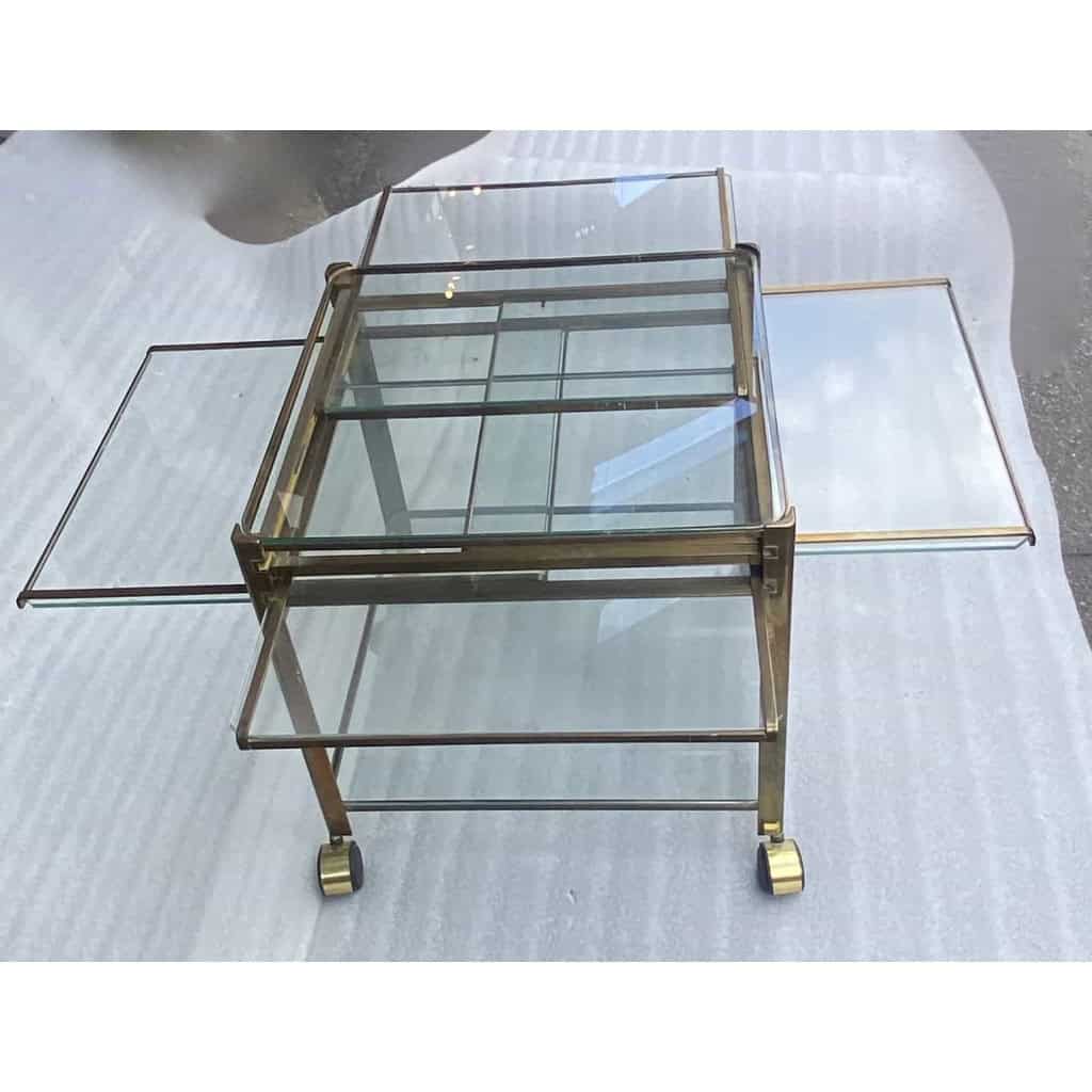 1970′ Desserte Roulante Extensible Jacques QUINET, Pour la maison MALABERT.Provenance Palace Parisien En Laiton Patiné.