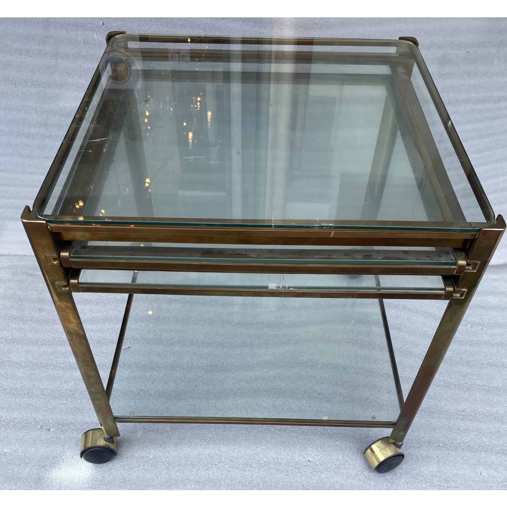 1970′ Desserte Roulante Extensible Jacques QUINET, Pour la maison MALABERT.Provenance Palace Parisien En Laiton Patiné.