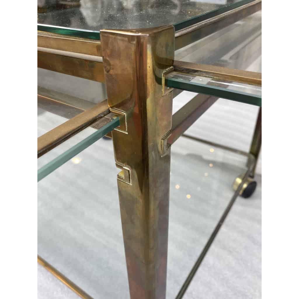 1970′ Desserte Roulante Extensible Jacques QUINET, Pour la maison MALABERT.Provenance Palace Parisien En Laiton Patiné.