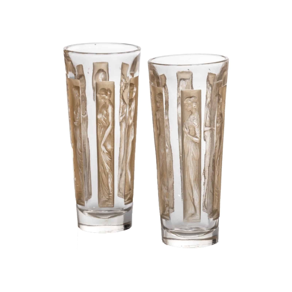 René Lalique : Douze gobelets « Six figurines » | Biron René Lalique : Douze gobelets "Six figurines"