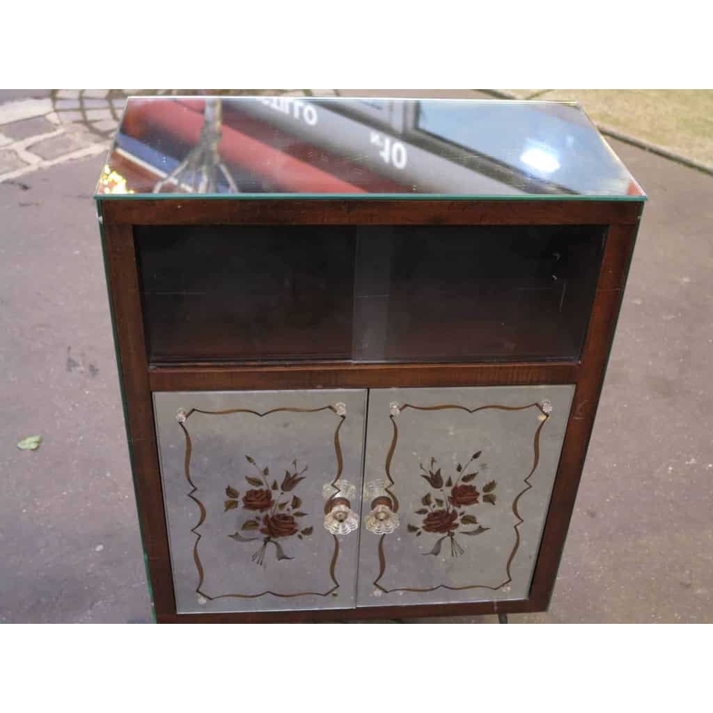 1950/70 Bar à Décor de Fleurs Eglomisées | Biron 1950/70 Bar à Décor de Fleurs Eglomisées