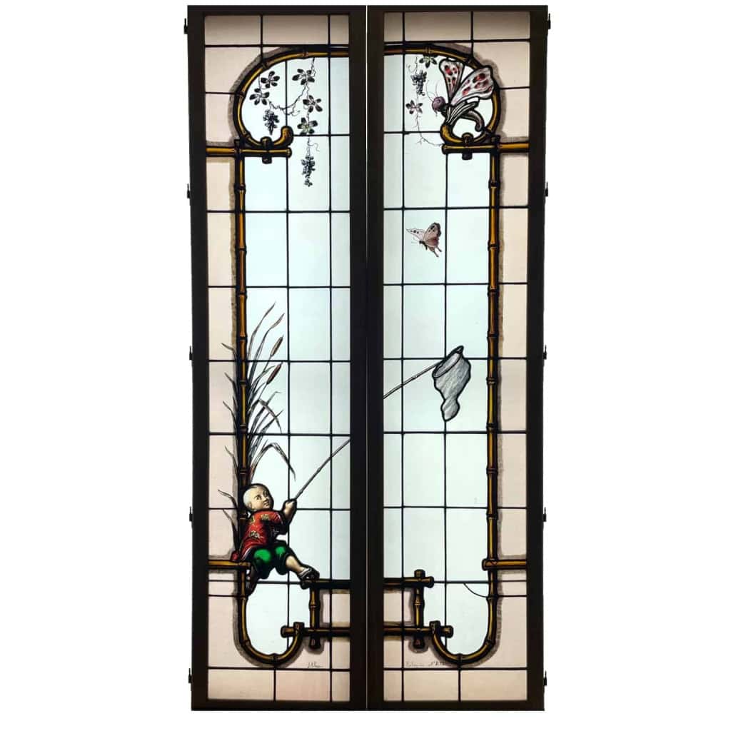 Vitrail vitraux L’enfant et la chasse aux papillons | Biron ||||||||||