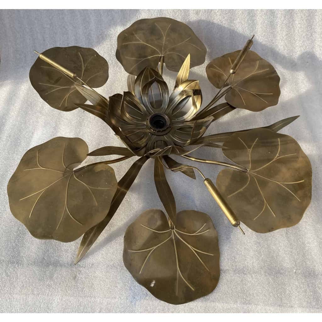 1970′ Applique Ou Plafonnier Au Feuillage DLG Maison Jansen en Laiton 1 Ampoule Diamétre 71 cm | Biron ||||||||