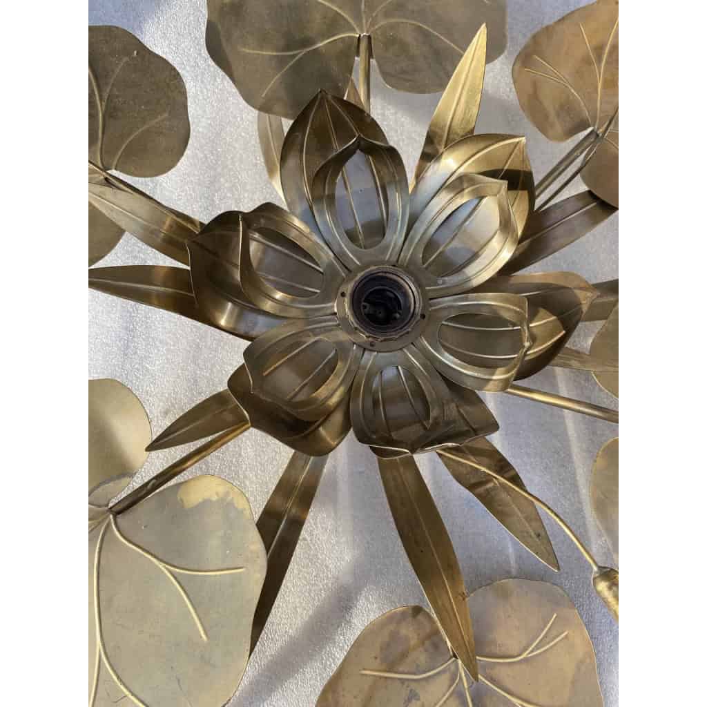 1970′ Applique Ou Plafonnier Au Feuillage DLG Maison Jansen en Laiton 1 Ampoule Diamétre 71 cm | Biron 1970′ Applique Ou Plafonnier Au Feuillage DLG Maison Jansen en Laiton 1 Ampoule Diamétre 71 cm