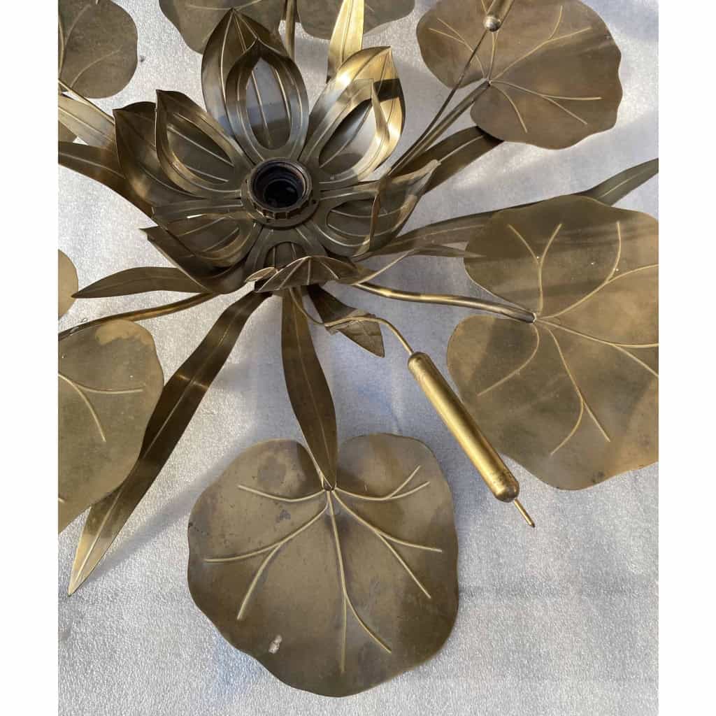 1970′ Applique Ou Plafonnier Au Feuillage DLG Maison Jansen en Laiton 1 Ampoule Diamétre 71 cm | Biron 1970′ Applique Ou Plafonnier Au Feuillage DLG Maison Jansen en Laiton 1 Ampoule Diamétre 71 cm