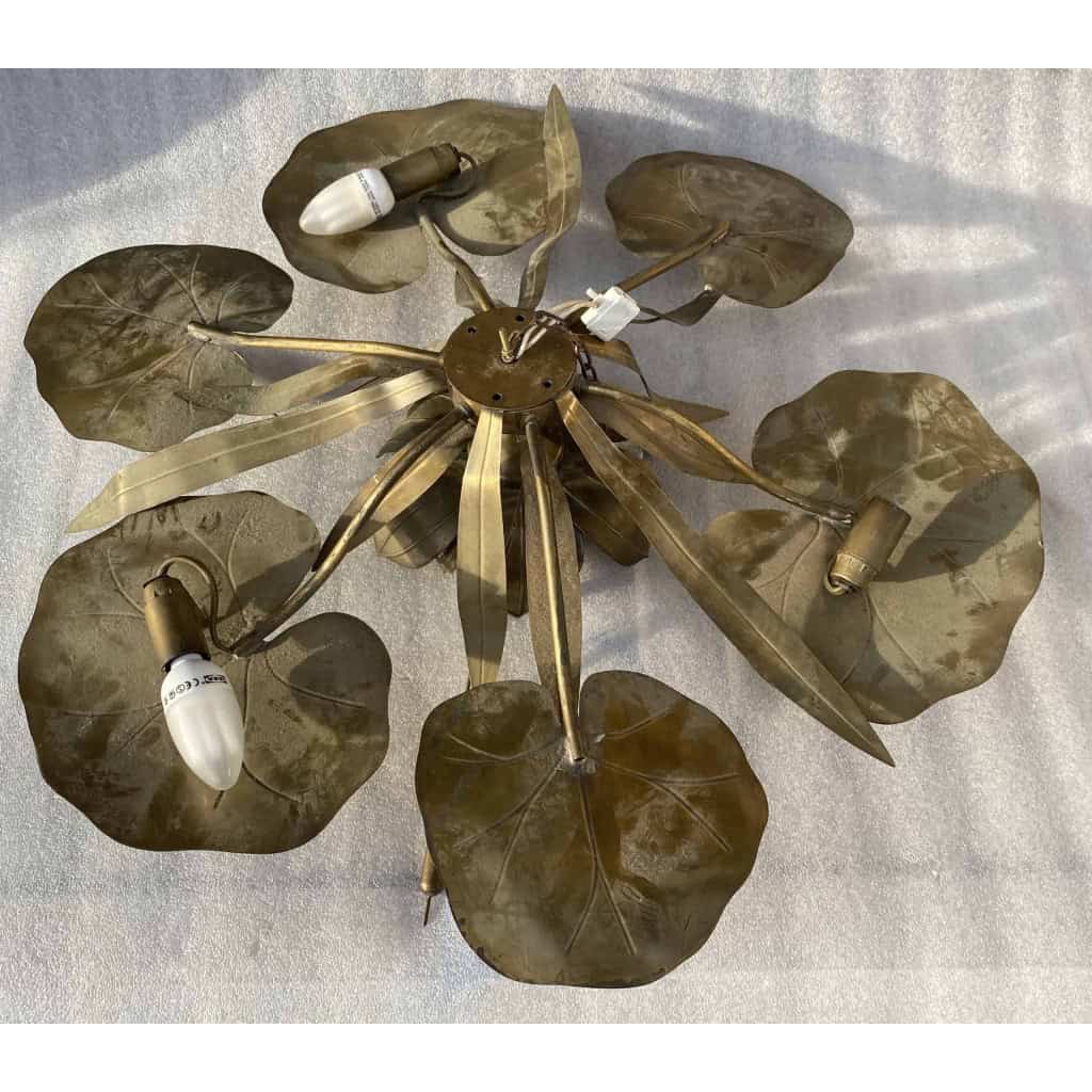 1970′ Applique Ou Plafonnier Au Feuillage DLG Maison Jansen en Laiton 1 Ampoule Diamétre 71 cm | Biron 1970′ Applique Ou Plafonnier Au Feuillage DLG Maison Jansen en Laiton 1 Ampoule Diamétre 71 cm