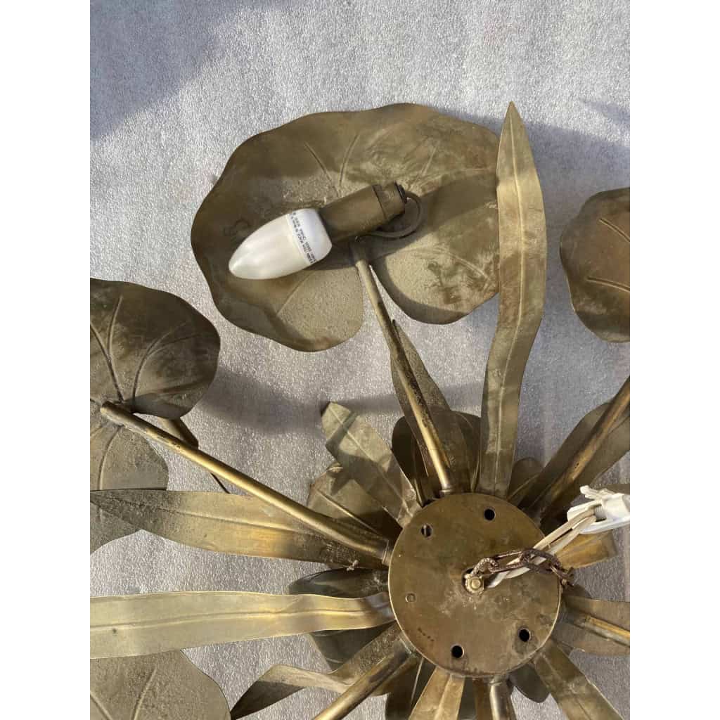 1970′ Applique Ou Plafonnier Au Feuillage DLG Maison Jansen en Laiton 1 Ampoule Diamétre 71 cm | Biron 1970′ Applique Ou Plafonnier Au Feuillage DLG Maison Jansen en Laiton 1 Ampoule Diamétre 71 cm