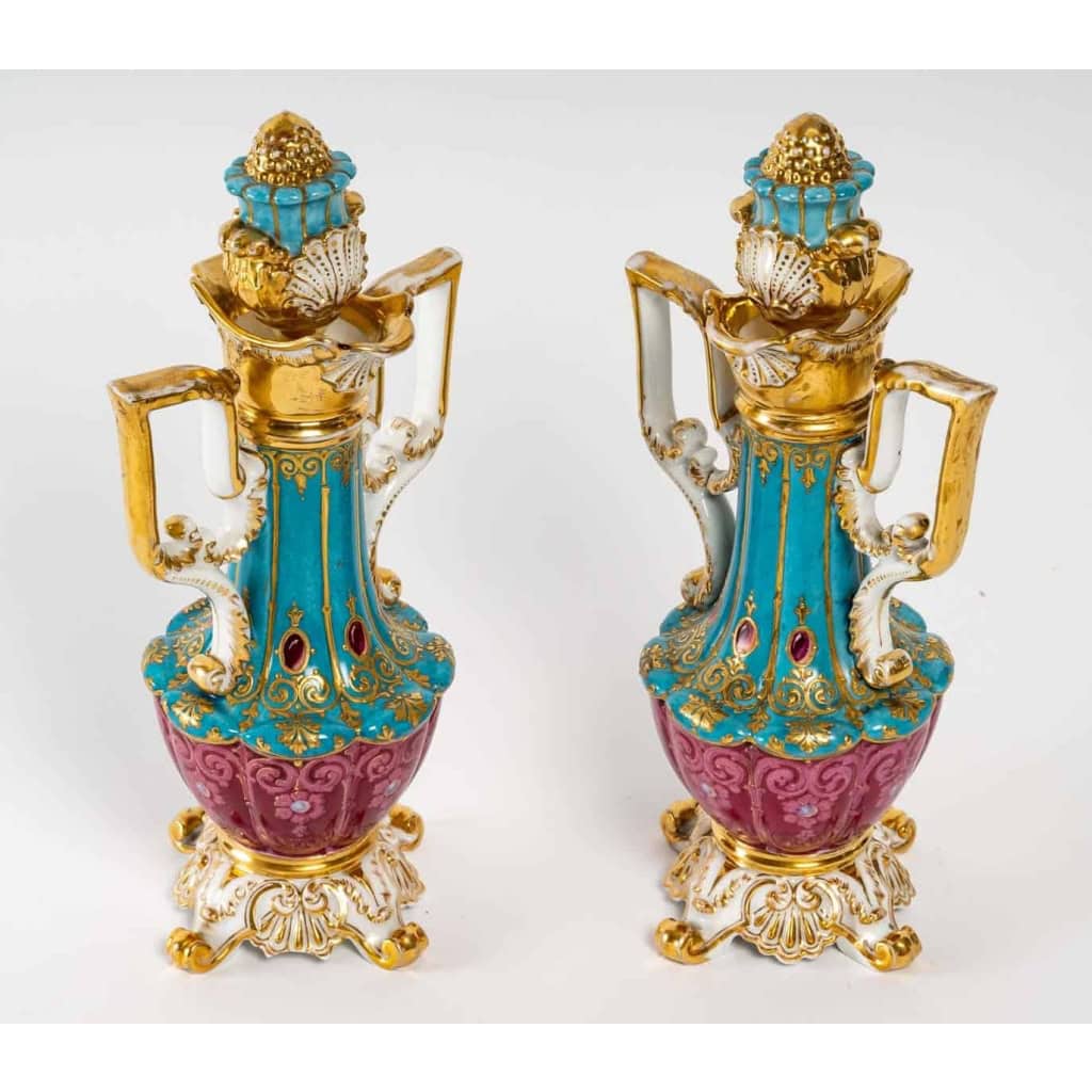 Paire de flacons orientaux en porcelaine signé JP, fin XIXème siècle | Biron ||||||||