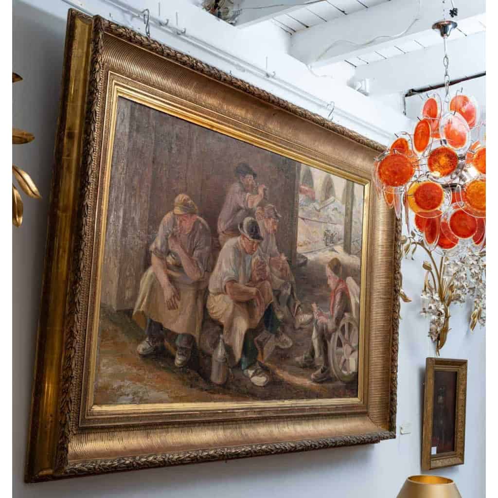 Grand tableau de JOSEPH LACASSE (1894-1975) « Le dîner des carriers au pays blanc » | Biron Grand tableau de JOSEPH LACASSE (1894-1975) "Le dîner des carriers au pays blanc"