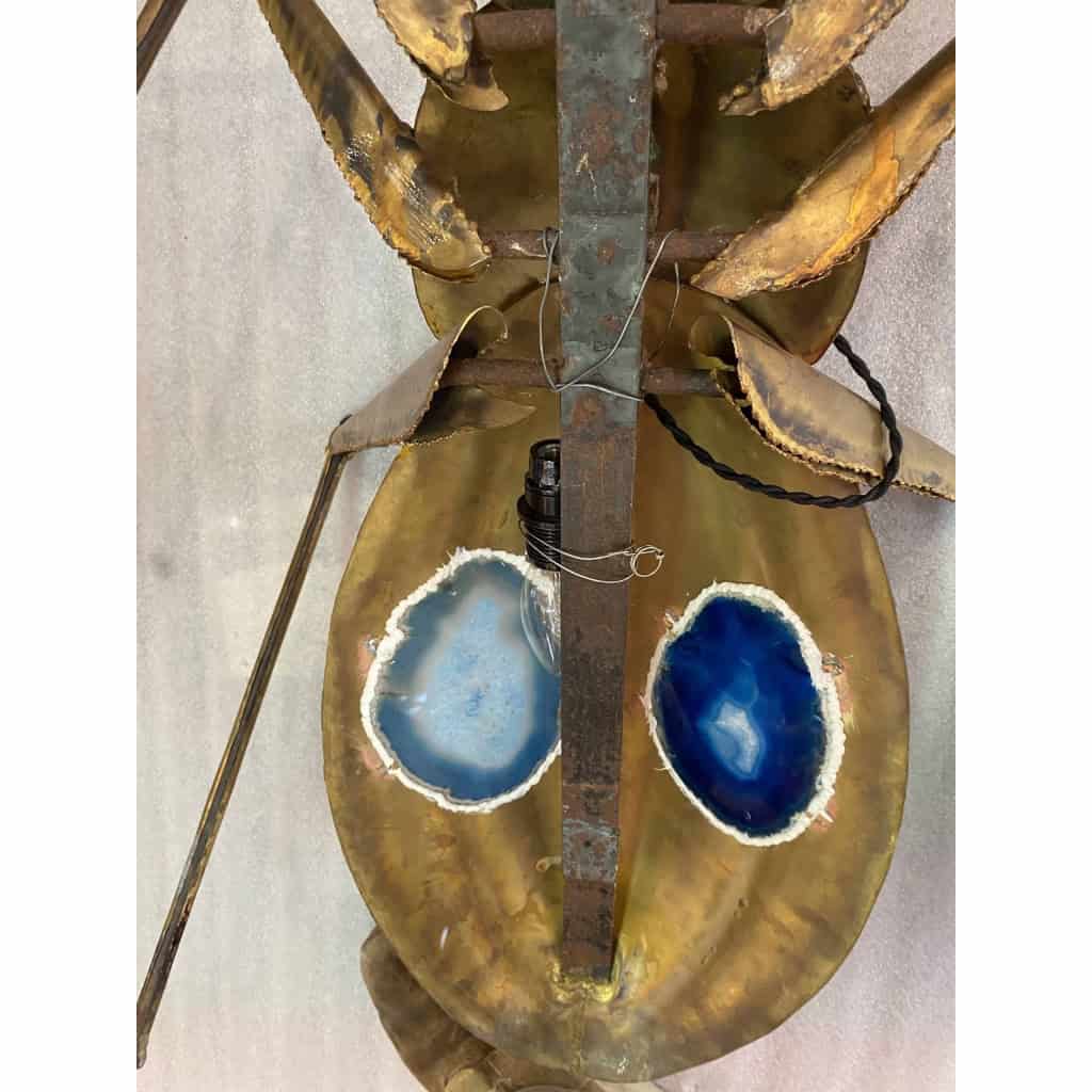 1970′ Table Basse Ou Applique Scarabée Avec Agates Bleues Éclairante DLG de Duval Brasseur ou Isabelle Faure Pour Honoré | Biron 1970′ Table Basse Ou Applique Scarabée Avec Agates Bleues Éclairante DLG de Duval Brasseur ou Isabelle Faure Pour Honoré