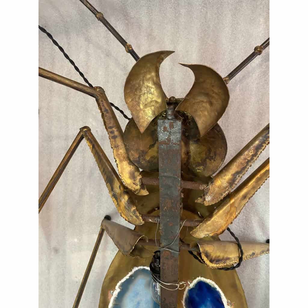 1970′ Table Basse Ou Applique Scarabée Avec Agates Bleues Éclairante DLG de Duval Brasseur ou Isabelle Faure Pour Honoré | Biron 1970′ Table Basse Ou Applique Scarabée Avec Agates Bleues Éclairante DLG de Duval Brasseur ou Isabelle Faure Pour Honoré