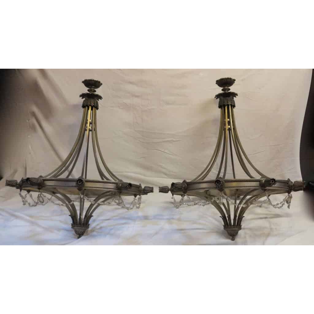 1950′ Paire de Lustres 10 Lumières Style Maison Jansen H 124 x D 104 cm | Biron |||||||||
