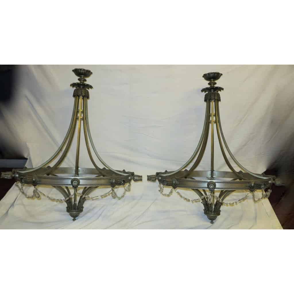 1950′ Paire de Lustres 10 Lumières Style Maison Jansen H 124 x D 104 cm | Biron 1950′ Paire de Lustres 10 Lumières Style Maison Jansen H 124 x D 104 cm
