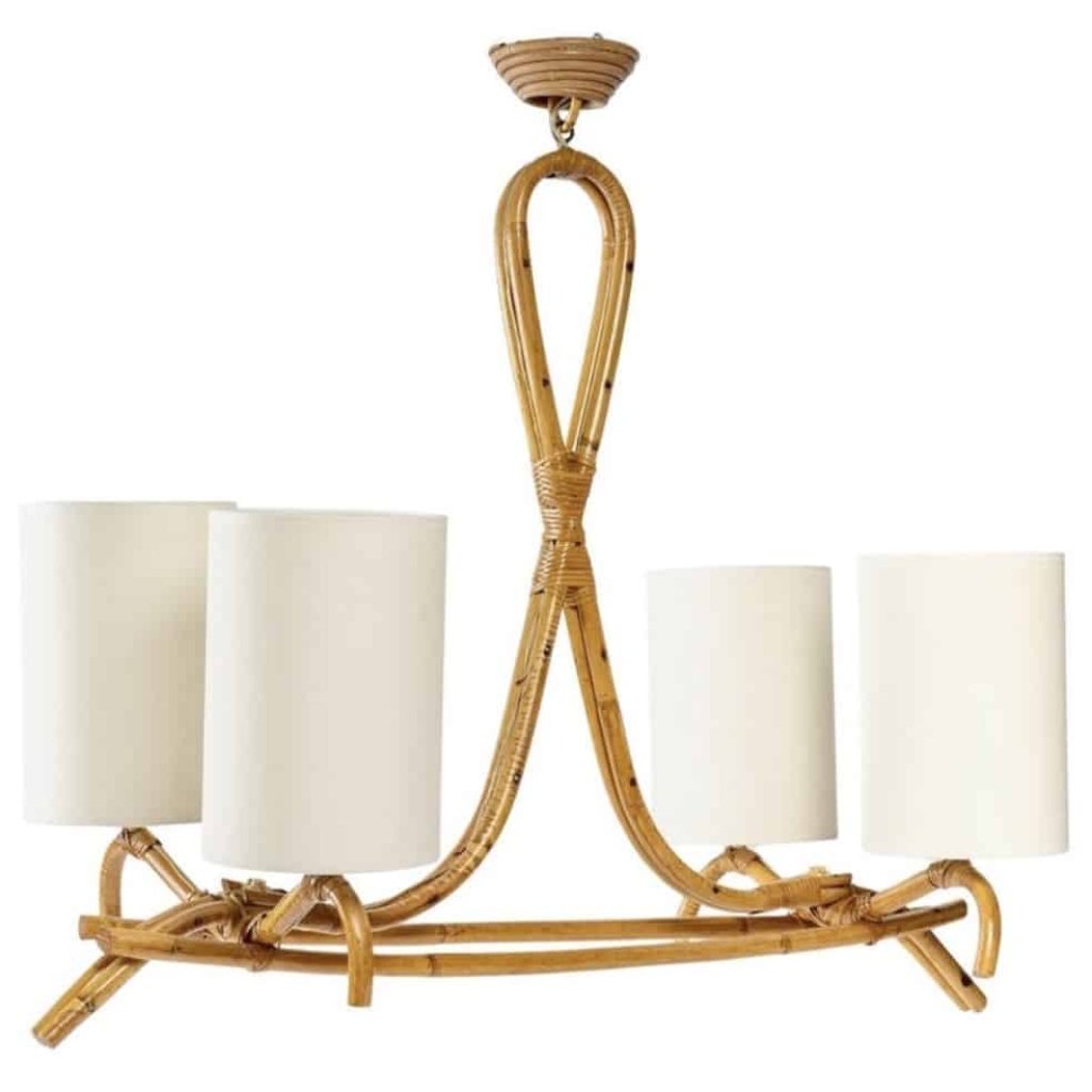 1950 lustre en rotin Louis Sognot | Biron ||||||