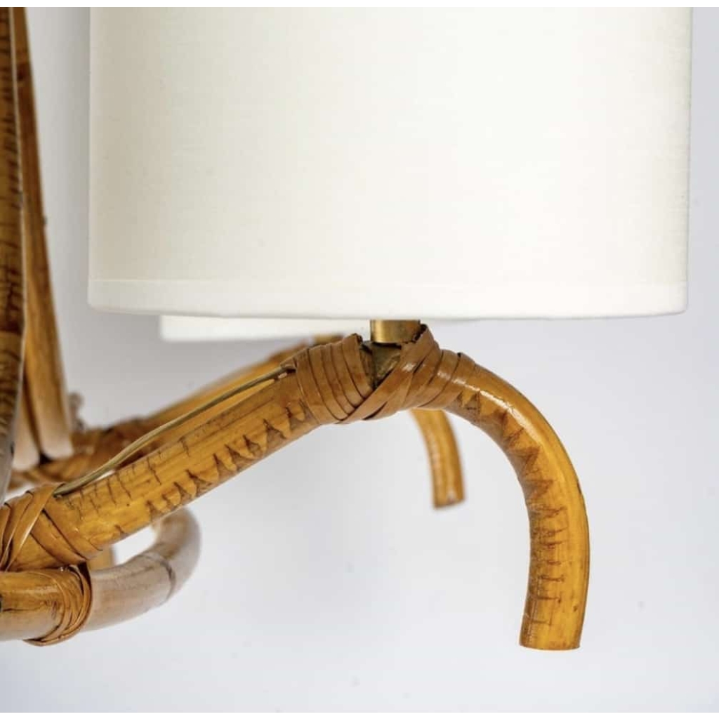 1950 lustre en rotin Louis Sognot | Biron 1950 lustre en rotin Louis Sognot