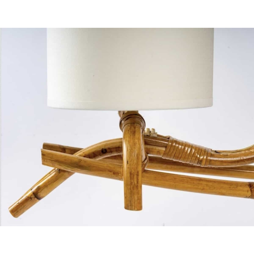 1950 lustre en rotin Louis Sognot | Biron 1950 lustre en rotin Louis Sognot
