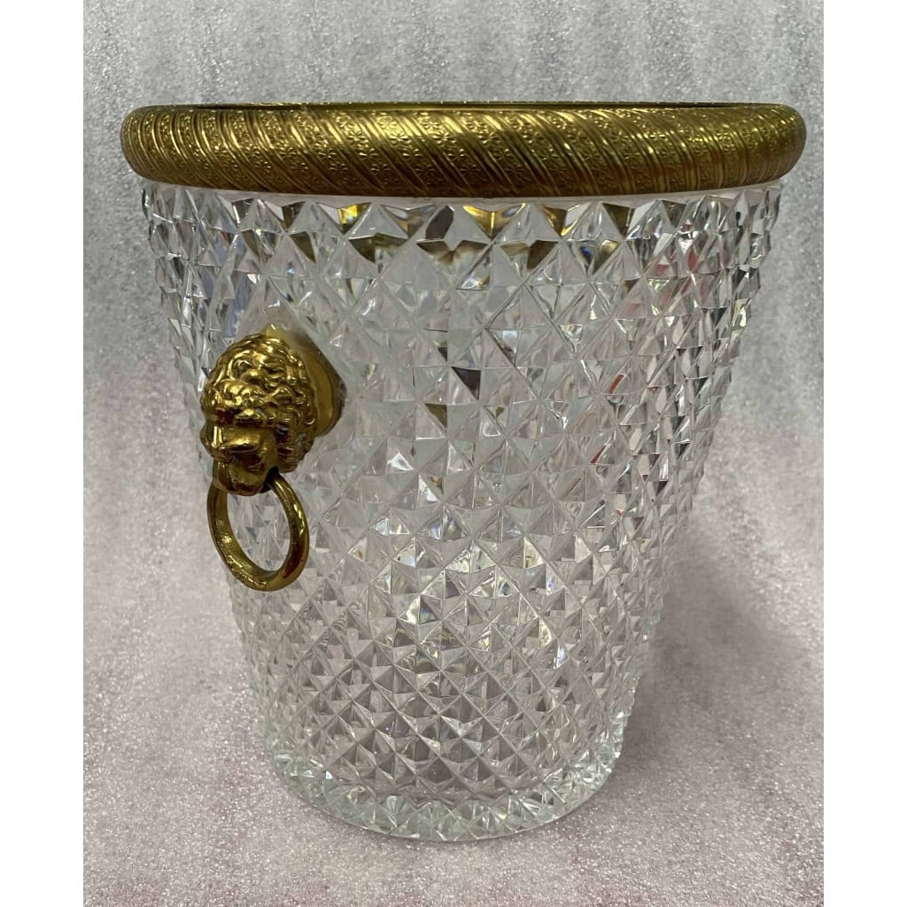 1950-70′ Seau a Champagne Cristal St Louis et Bronze Doré Aux têtes de Lion 2