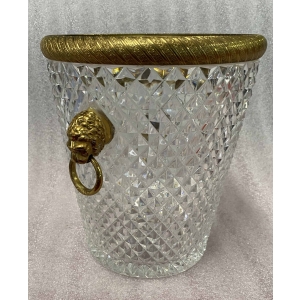 1950-70′ Seau a Champagne Cristal St Louis et Bronze Doré Aux têtes de Lion