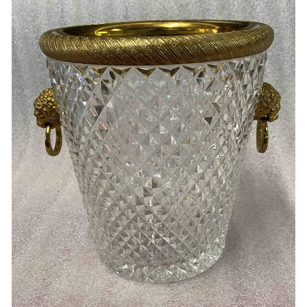 1950-70′ Seau a Champagne Cristal St Louis et Bronze Doré Aux têtes de Lion 3